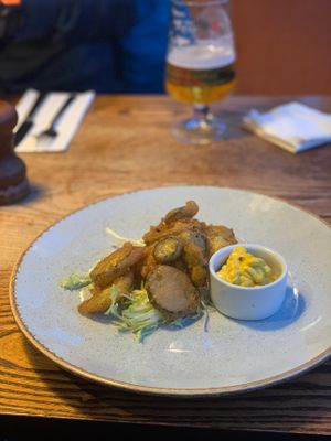 Frickles and vegan mustard Mayo  at Anglesey Arms in Menai Bridge