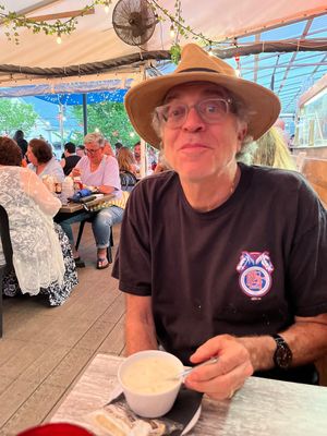 Caught! non vegan clam chowder!  at JD's in Provincetown