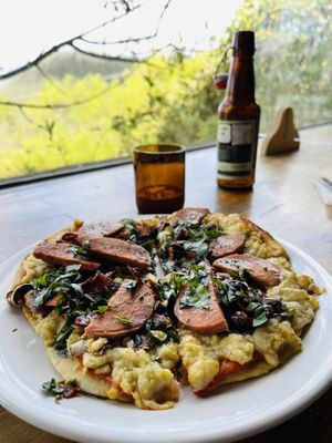 Pizza with Ham, Mushrooms and Coconut Bacon  at Tandana in Quito