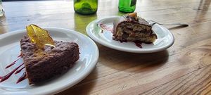 Chocolate brownie, and orange and chocolate log at Tandana in Quito