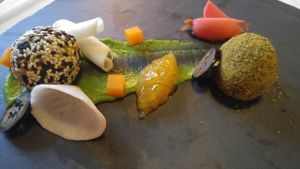 Lentils and garbanzos with amazing pickled veggies at Wohlfuhlhotel Goiserer Muhle in Bad Goisern