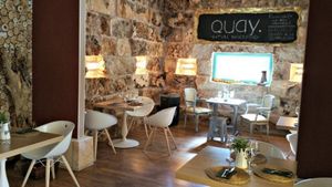 The indoor seating area is beautifully made.  at Restaurant Quay in Mallorca