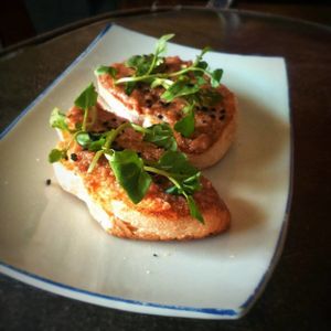 hummus pintxo with watercress and kalonji seeds at bARACA in Kampot