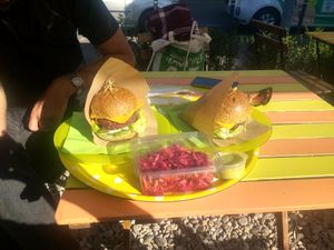Burgers and salat at Sara Green in Bucharest