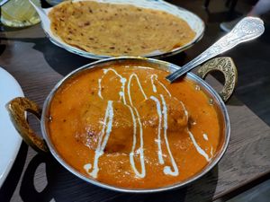 Vegan Malai kofta and bread full of spices. at Sanskruti Restaurant in Liverpool