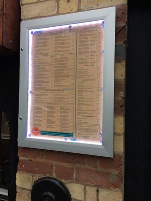 Outside menu (as of October 2017). at Sanskruti Restaurant in Liverpool