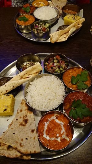 One veggie + one vegan Thali (tues/wed only) at Sanskruti Restaurant in Liverpool