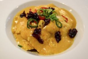 pumpkin ravioli with fried onions and chillies at Incruenti in Prague