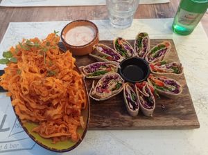 Vegan tortilla with soy sauce, sweet potato chips and vegan mayo at Balde Food & Bar in Biograd Na Moru