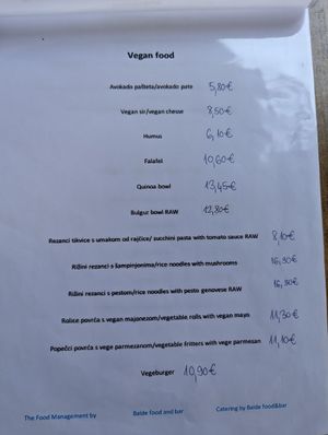 Speisekarte at Balde Food & Bar in Biograd Na Moru