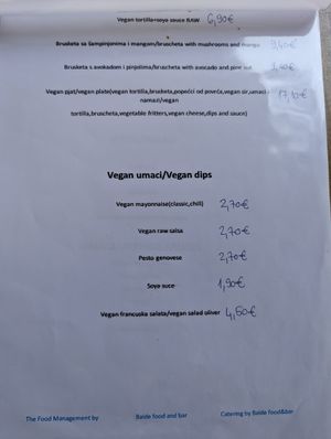 Speisekarte at Balde Food & Bar in Biograd Na Moru