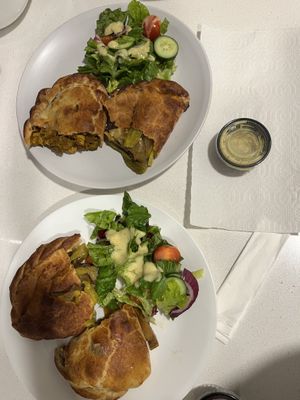 vegan vindaloo and vegan hatch chile, side salad with white balsamic dressing   at Cornish Pasty Co in Scottsdale