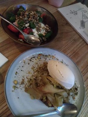 The deserts were amazing! Gremolata with panne cotta and pistachio cake - yum!  at BROEI in Utrecht