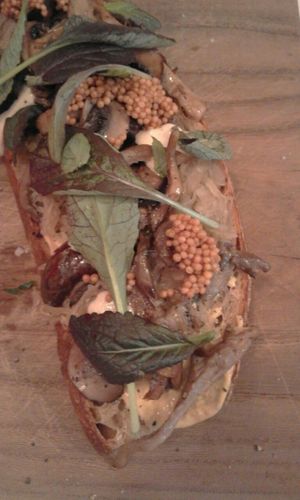 sandwich with myshrooms, sauerkraut and vegan cashewcream (instead of mayo) at BROEI in Utrecht