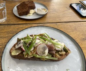 Banana bread (very good) and Bread with hoisin pointed cabbage (allright. They forgot the smoked pecan, but I got them after asking.)  at BROEI in Utrecht