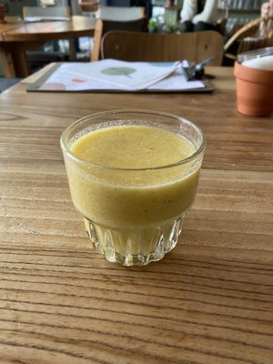 Mango lassi: it’s more like a mango smoothie with spices, but still good.  at BROEI in Utrecht