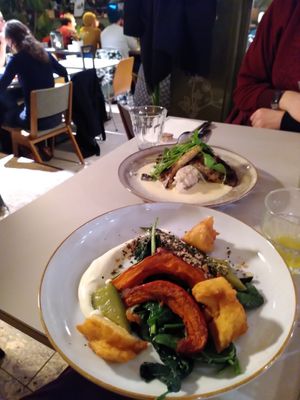 Round 3: pumpkin with chickpea polenta & rosti with sauerkraut at BROEI in Utrecht