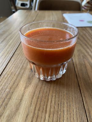 Fresh juice with a.o. carrot and banana.  at BROEI in Utrecht