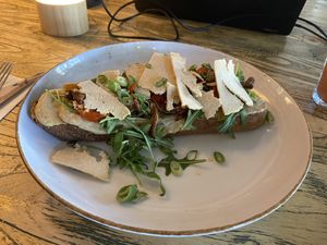 Sandwich carbonara: allright. It was creamy and salty, but the flakes on top tasted and felt a bit weird. at BROEI in Utrecht