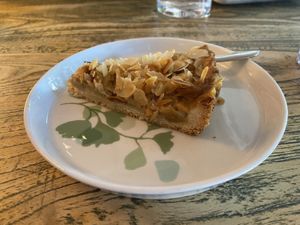 Apple/caramel pie: tasty, but the crust was crumbly and a bit bland at BROEI in Utrecht