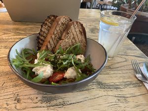 Melanzane (tasty, but different from a traditional melanzane) and ice-tea with white tea and lemon (very tasty)  at BROEI in Utrecht