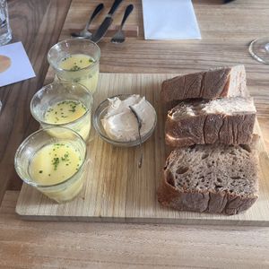 Asparagus broth and miso butter with bread   at BROEI in Utrecht