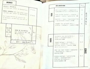 diner menu, vegan indicated with V at BROEI in Utrecht