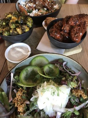 Salads, buffalo cauliflower and deep fried sprouts at BROEI in Utrecht