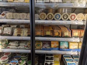 chiller section - vegan cheeses at GreenBay in West London