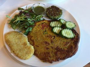 Vegan omelette (with added hash brown and vegie patty) at Cuppa Tea in Richmond