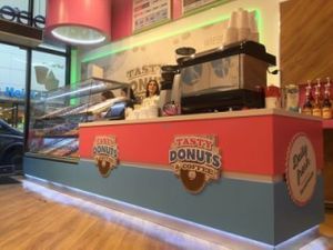The counter at Tasty Donuts & Coffee in Amsterdam