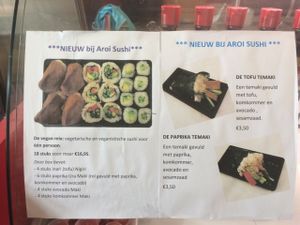 A lot of vegan options, like the vegan mix, tofu temaki or bell pepper temaki at Aroi Sushi in Heemskerk