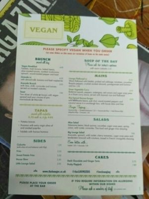 vegan menu at Maritimo Lounge in Southampton