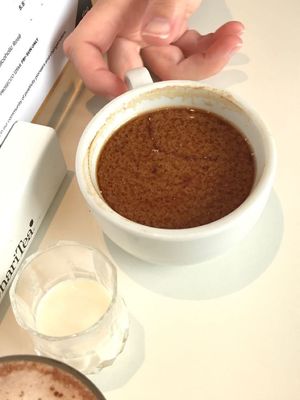 weird milk in coffee! at The Canvas: Shoreditch in East London