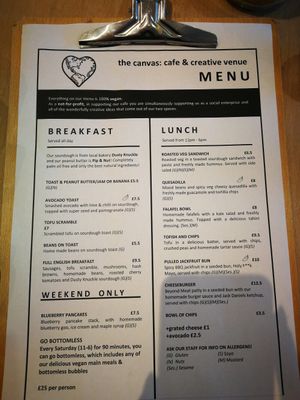 Menu at The Canvas: Shoreditch in East London