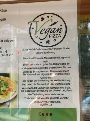 Why vegan?! at Pizzeria Schlaflos in Frankfurt