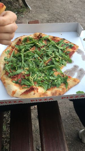 Vegan salami Pizza With rucola at Pizzeria Schlaflos in Frankfurt