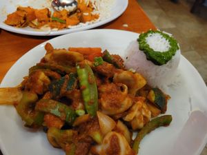 Vegetable momos in tarkari sauce at Base Camp in Hanover