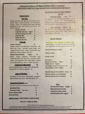 Menu pg 1 February 2020 at Base Camp in Hanover