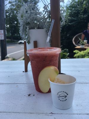 Ginger apple shot and sublime juice at Loveshack Juicery in Ogunquit