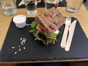 Sandwich served with delicious cream  at #RAW VEGAN FIRENZE in Florence