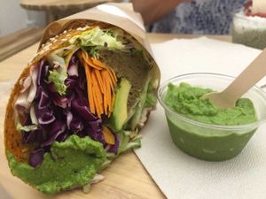 Raw vegan lunch!! Wrap with everything good + Basil parsley salsa. Dare you not to drool!! at #RAW VEGAN FIRENZE in Florence