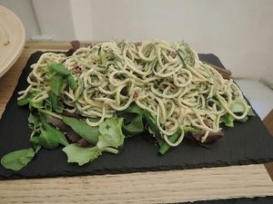 Zucchini Spagetthi a la Cabonara at #RAW VEGAN FIRENZE in Florence