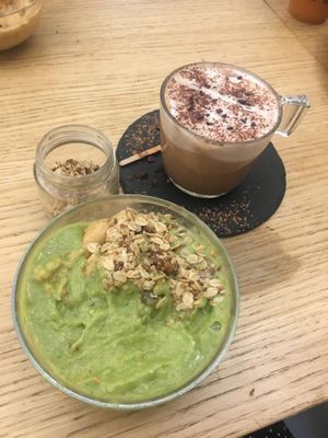 Hemp protein smoothie bowl with added peanut butter, raw cappuccino  at #RAW VEGAN FIRENZE in Florence
