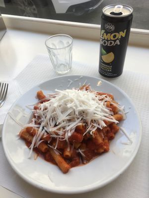Pasta Norma with vegan cheese   at Bar Dolcezza in Catania