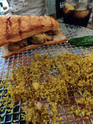 Puff pastry with heura (chickn) at La Veganesa in Cadiz