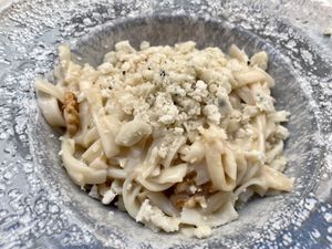 Rice pasta with blue cheese sauce  at La Veganesa in Cadiz