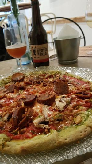 Chorivegan pizza at La Veganesa in Cadiz