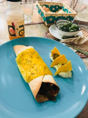 Burrito de verdura y seitan (Vegan burrito with seitan) at La Veganesa in Cadiz