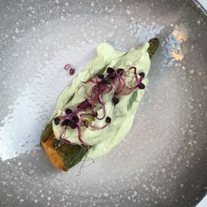 Spanish omelette stuffed pepper  at La Veganesa in Cadiz